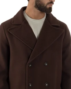 Cappotto Doppiopetto Uomo Oversize Giaccone Lungo Revers Ampi Marrone CO1093A