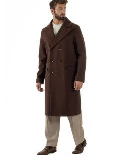 Cappotto Doppiopetto Uomo Oversize Giaccone Lungo Revers Ampi Marrone CO1093A