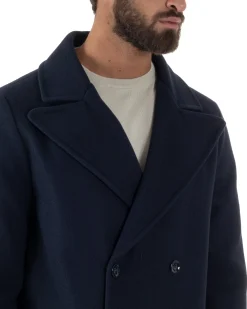 Cappotto Doppiopetto Uomo Oversize Giaccone Lungo Revers Ampi Blu CO1096A