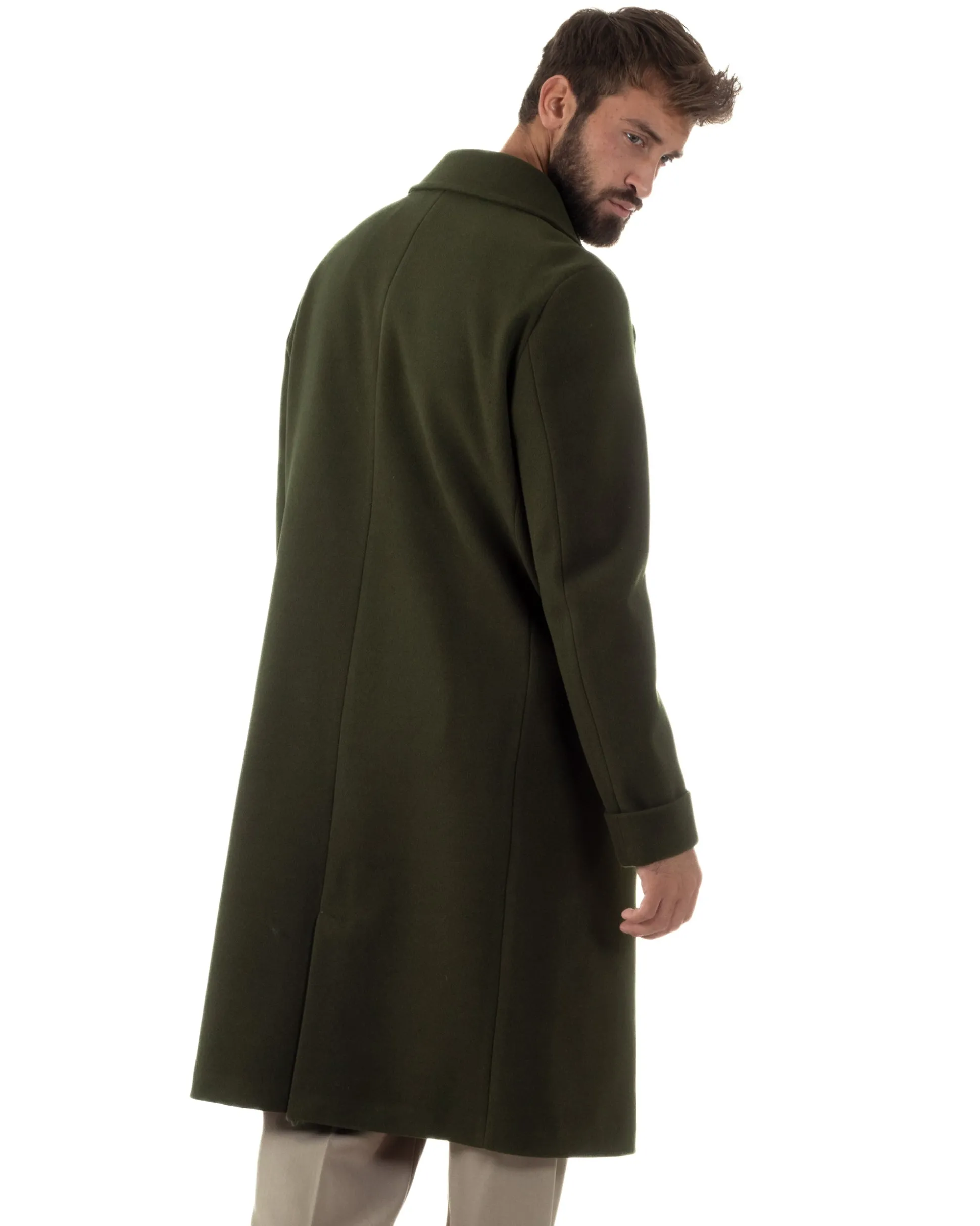 Cappotto Doppiopetto Uomo Oversize Giaccone Lungo Revers Ampi Verde CO1095A