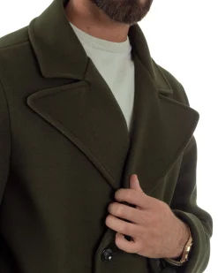 Cappotto Doppiopetto Uomo Oversize Giaccone Lungo Revers Ampi Verde CO1095A