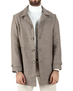 Cappotto Giacca Monopetto Uomo Con Colletto Giaccone Tortora Giubbotto Baronetto Casual Elegante GIOSAL-CO1033A