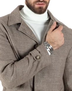Cappotto Giacca Monopetto Uomo Con Colletto Giaccone Tortora Giubbotto Baronetto Casual Elegante GIOSAL-CO1033A