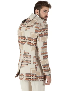 Cappotto Giacca Uomo Doppiopetto Giaccone Fantasia Etnica Beige Giubbotto GIOSAL-CO1032A