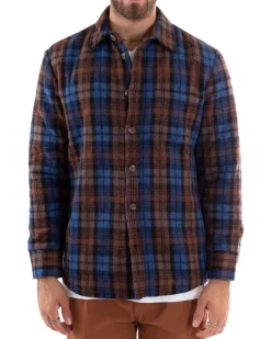 Cappotto Giubbotto Uomo Camicia Camicione Con Colletto Casual Fantasia A Quadri Blu GIOSAL-G2923A