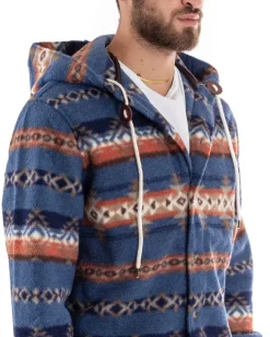 Cappotto Giubbotto Uomo Camicia Camicione Con Cappuccio Casual Fantasia Blu GIOSAL-G2924A