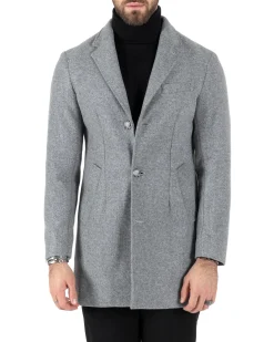 Cappotto Monopetto Uomo Giacca Colletto Rever Giaccone Tinta Unita Grigio Baronetto Elegante GIOSAL-CO1003A