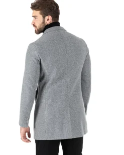 Cappotto Monopetto Uomo Giacca Colletto Rever Giaccone Tinta Unita Grigio Baronetto Elegante GIOSAL-CO1003A
