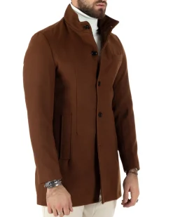Cappotto Monopetto Uomo Giacca Collo Coreano Giaccone Lungo Tabacco Baronetto Elegante GIOSAL-CO1019A