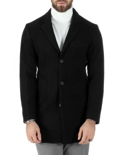 Cappotto Monopetto Uomo Giacca Colletto Rever Giaccone Tinta Unita Nero Baronetto Elegante GIOSAL-CO1002A