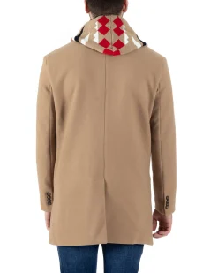 Cappotto Monopetto Uomo Giacca Giaccone Con Cappuccio In Lana Camel Baronetto Elegante GIOSAL-CO1030A