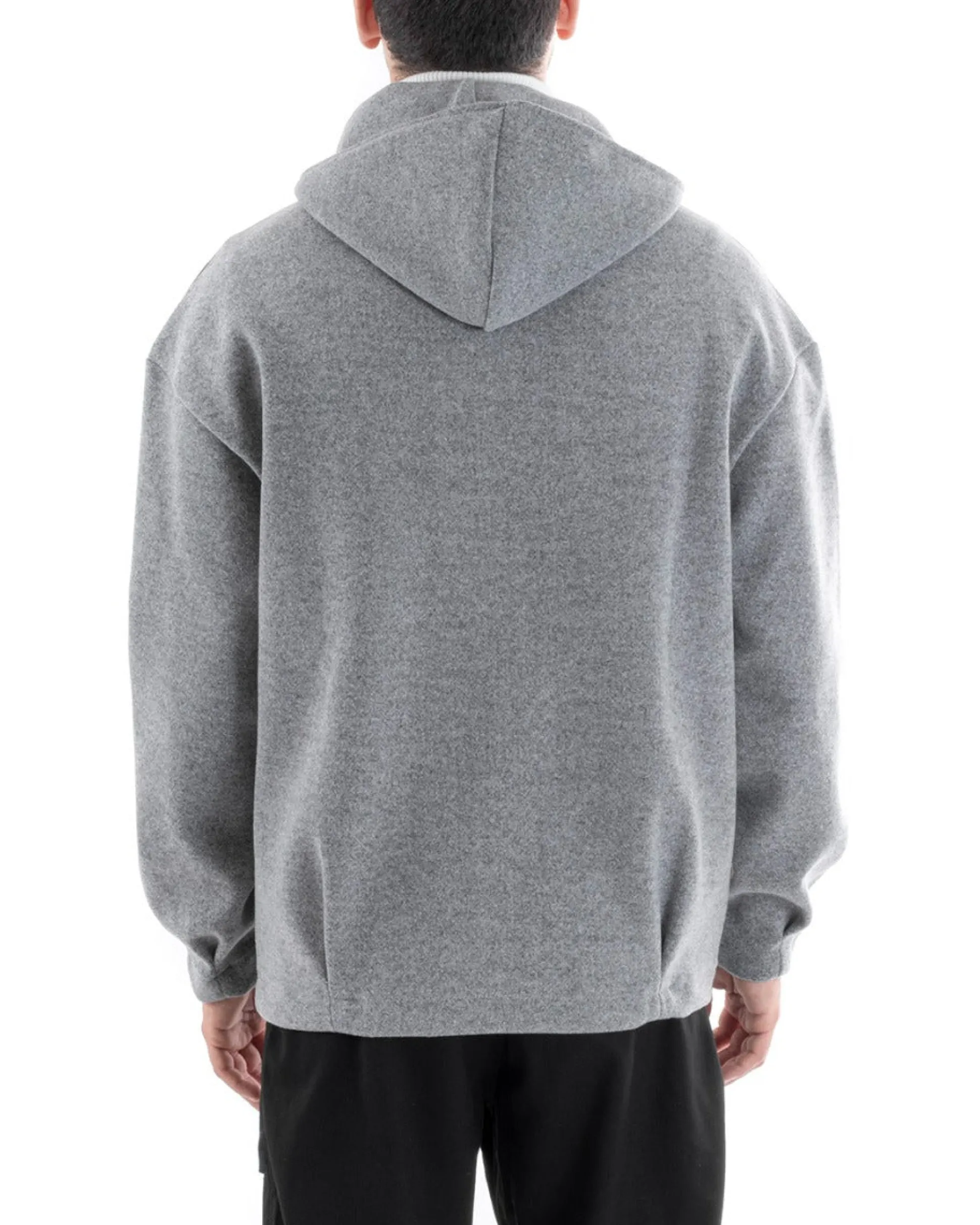 Cappotto Uomo Camoscio Giubbotto Con Cappuccio Giacca Calda Con Zip Tinta Unita Grigio GIOSAL-G2945A