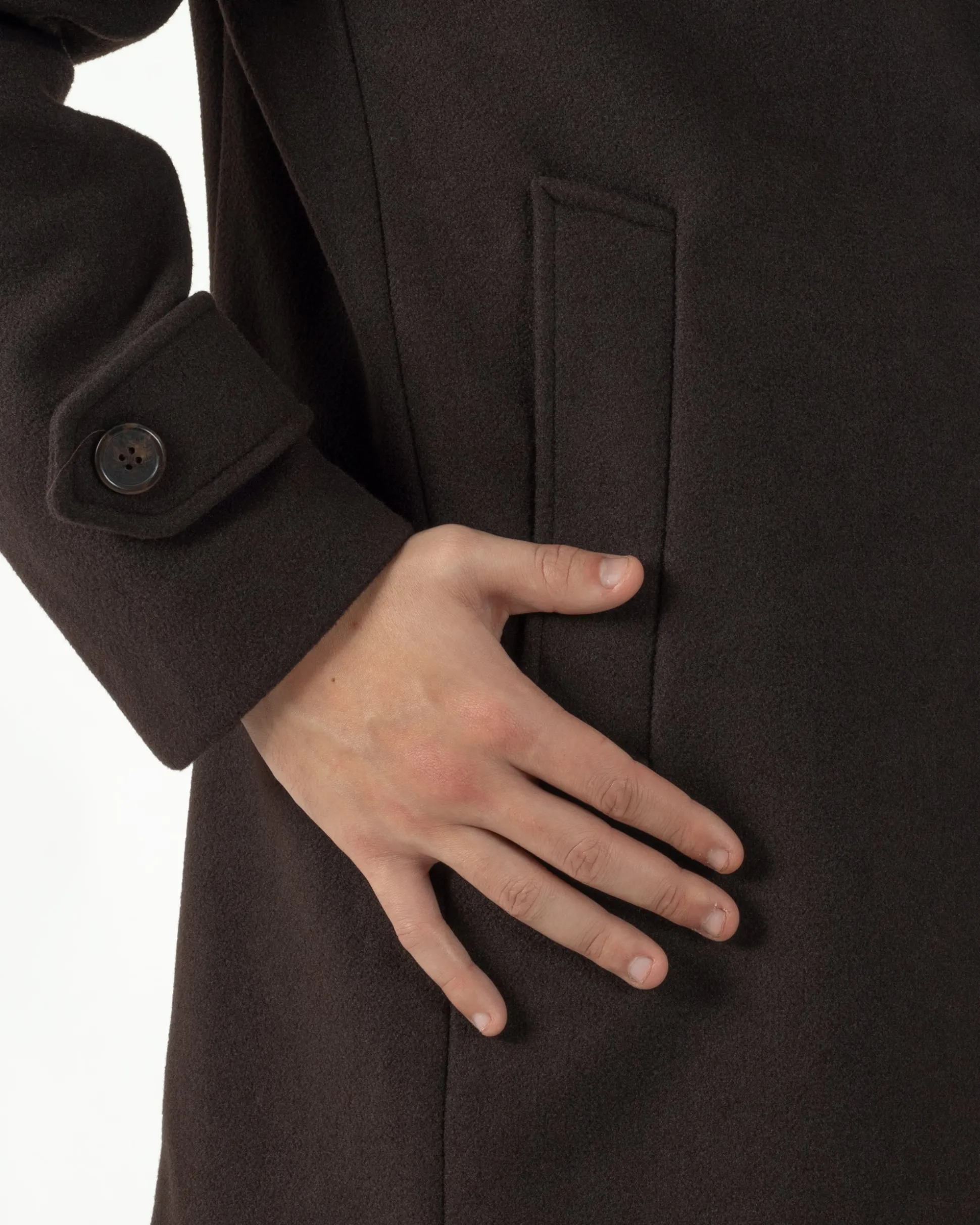 Cappotto Uomo Cappuccio Monopetto Tinta Unita Marrone CO1106A