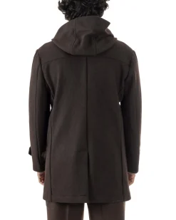 Cappotto Uomo Cappuccio Monopetto Tinta Unita Marrone CO1106A