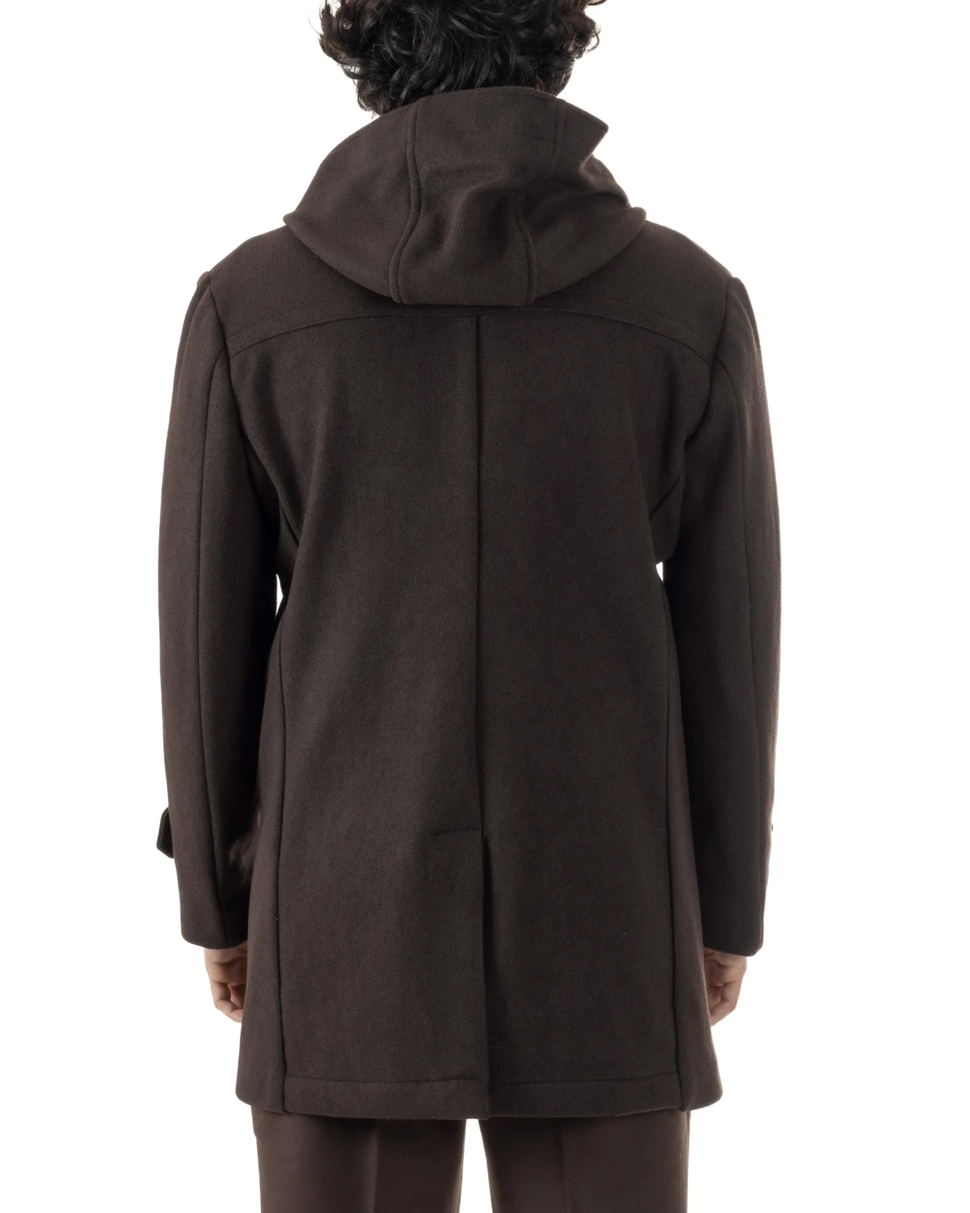Cappotto Uomo Cappuccio Monopetto Tinta Unita Marrone CO1106A