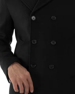 Cappotto Uomo Corto Doppiopetto Martingala Giaccone In Panno Nero CO1100A