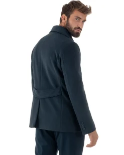 Cappotto Uomo Corto Doppiopetto Martingala Giaccone In Panno Blu CO1099A