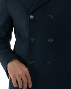 Cappotto Uomo Corto Doppiopetto Martingala Giaccone In Panno Blu CO1099A