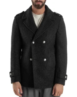 Cappotto Uomo Doppiopetto Corto Teddy Revers Nero Over-D OE1F2W5J44