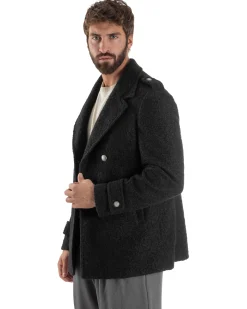 Cappotto Uomo Doppiopetto Corto Teddy Revers Nero Over-D OE1F2W5J44