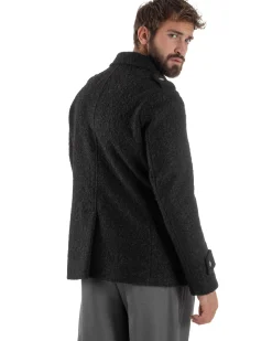 Cappotto Uomo Doppiopetto Corto Teddy Revers Nero Over-D OE1F2W5J44