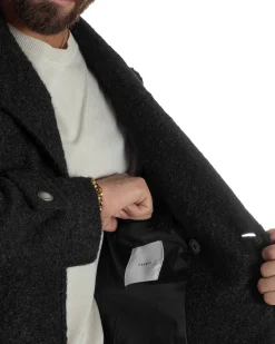 Cappotto Uomo Doppiopetto Corto Teddy Revers Nero Over-D OE1F2W5J44