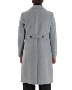 Cappotto Uomo Doppiopetto Lungo Revers A Lancia Tessuto Panno Tinta Unita Grigio CO1084A