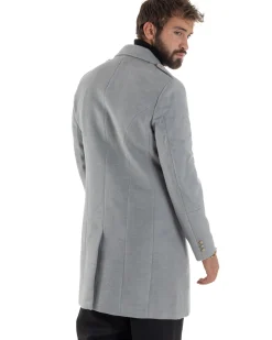 Cappotto Uomo Doppiopetto Lungo Revers A Lancia Tessuto Panno Bottoni Oro Grigio CO1078A