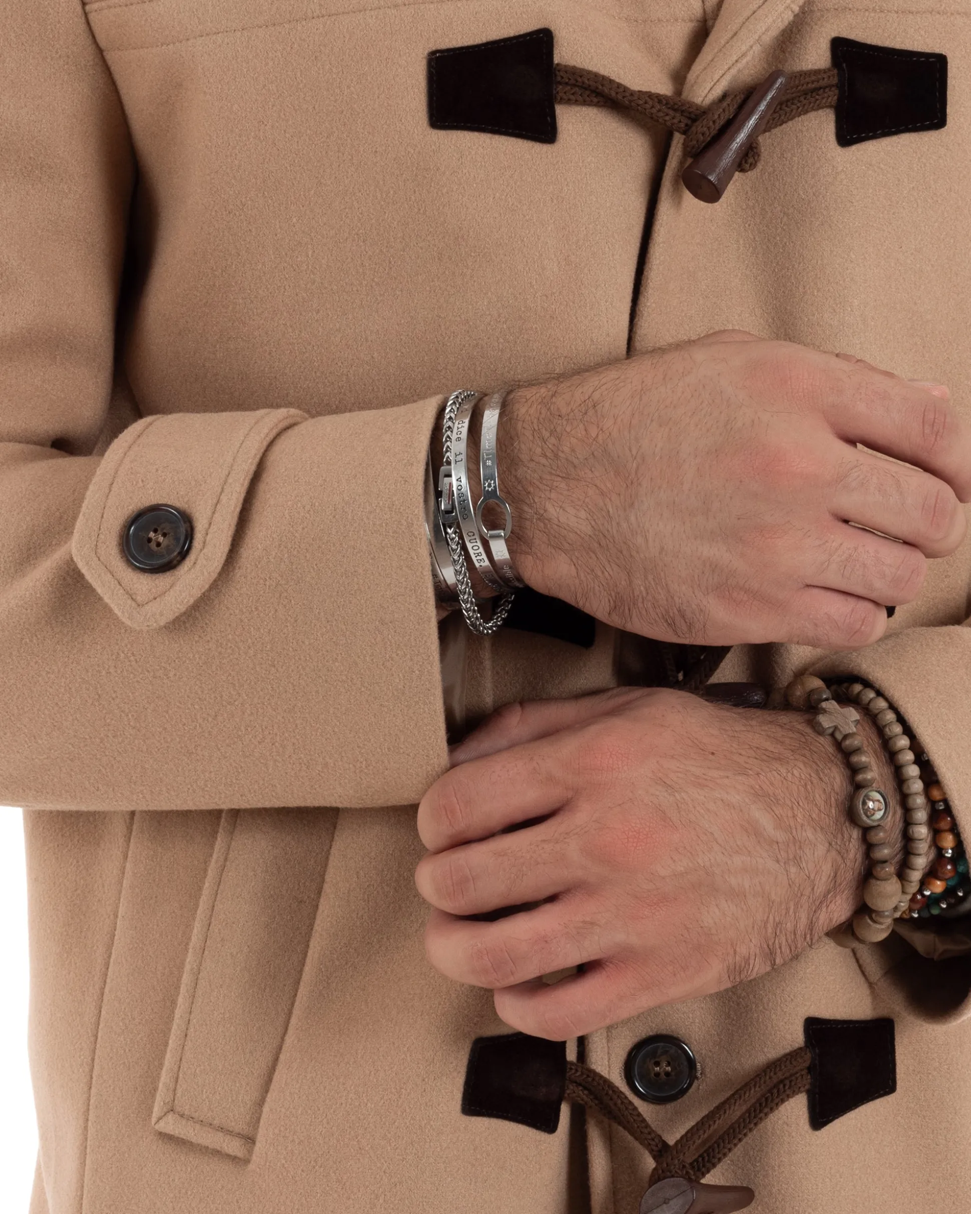 Cappotto Uomo Lana Montgomery Con Alamari E Cappuccio Camel CO1041A