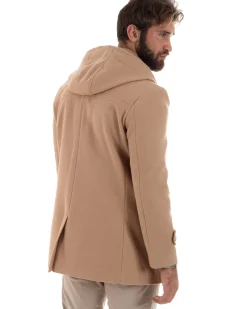 Cappotto Uomo Lana Montgomery Con Alamari E Cappuccio Camel CO1041A