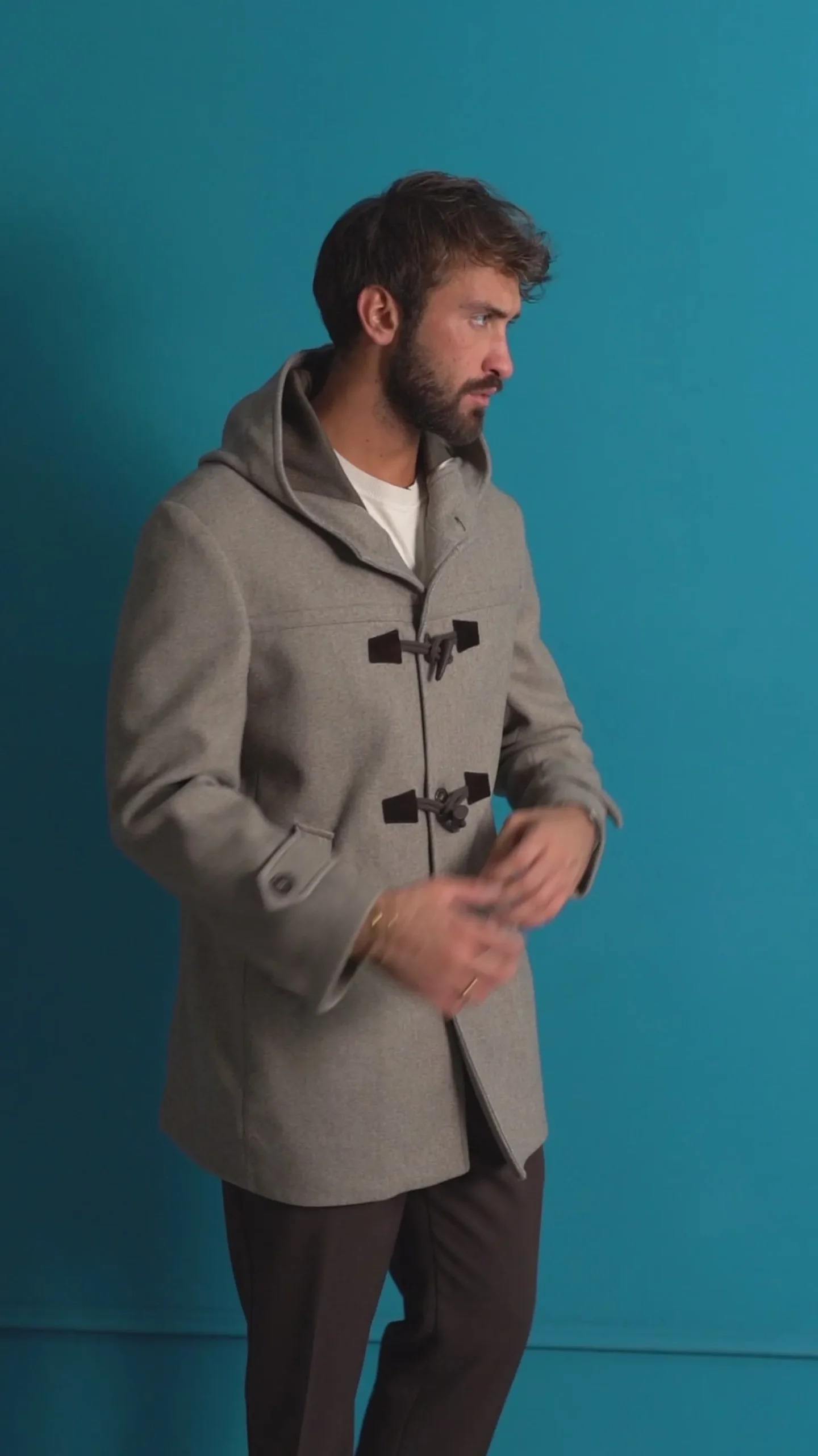 Cappotto Uomo Lana Montgomery Con Alamari E Cappuccio Beige Melangiato CO1074A