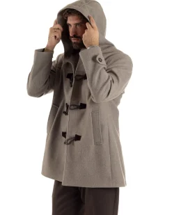 Cappotto Uomo Lana Montgomery Con Alamari E Cappuccio Beige Melangiato CO1074A