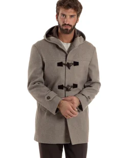 Cappotto Uomo Lana Montgomery Con Alamari E Cappuccio Beige Melangiato CO1074A