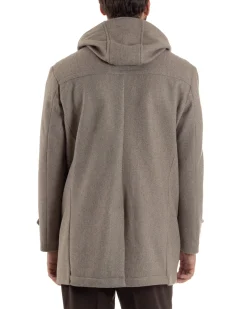 Cappotto Uomo Lana Montgomery Con Alamari E Cappuccio Beige Melangiato CO1074A