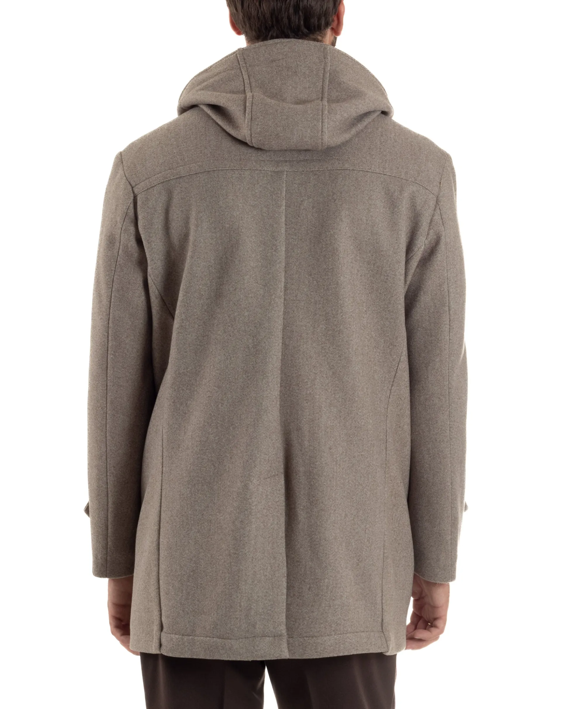 Cappotto Uomo Lana Montgomery Con Alamari E Cappuccio Beige Melangiato CO1074A