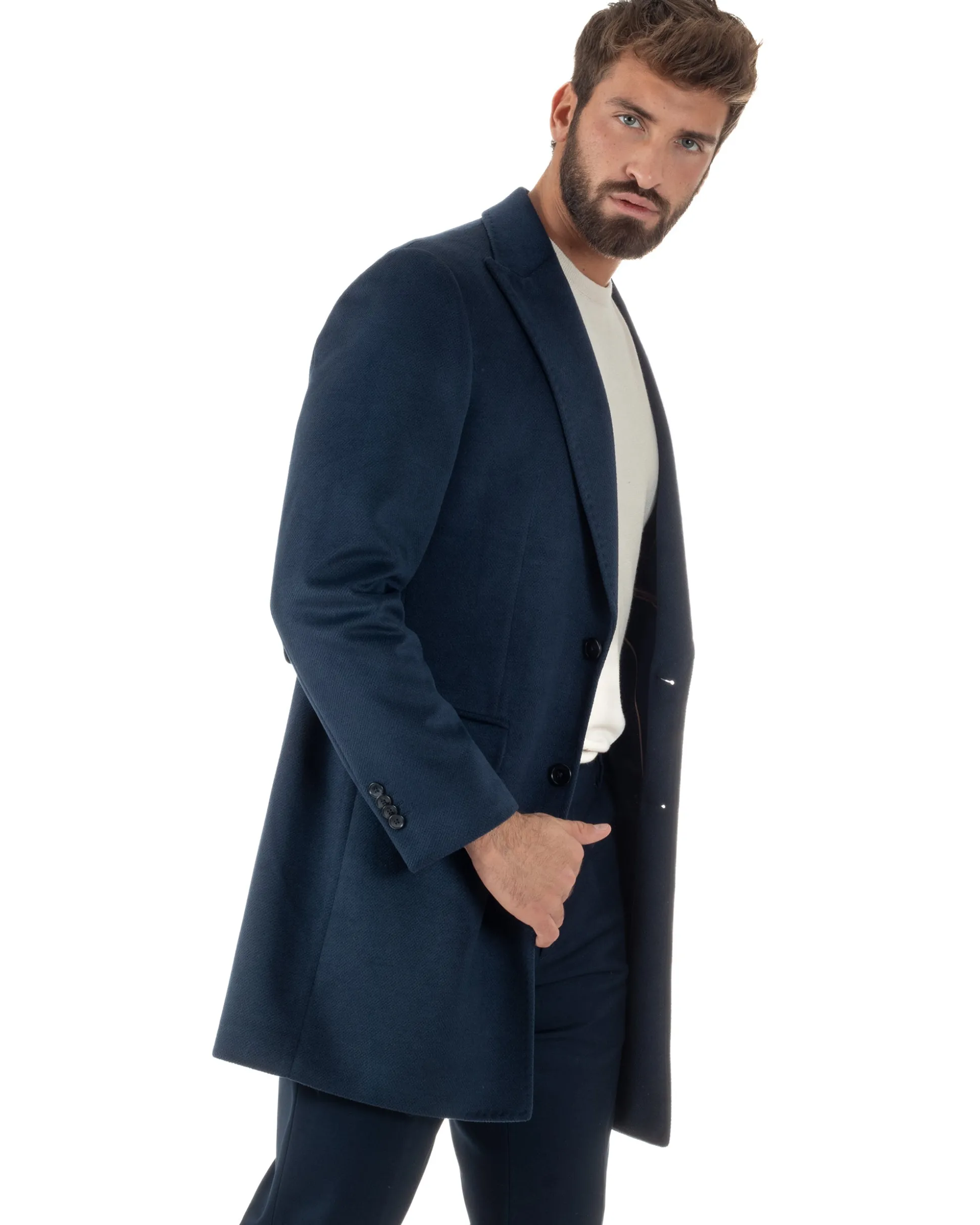 Cappotto Uomo Monopetto Classico Martingala Blu CO1102A