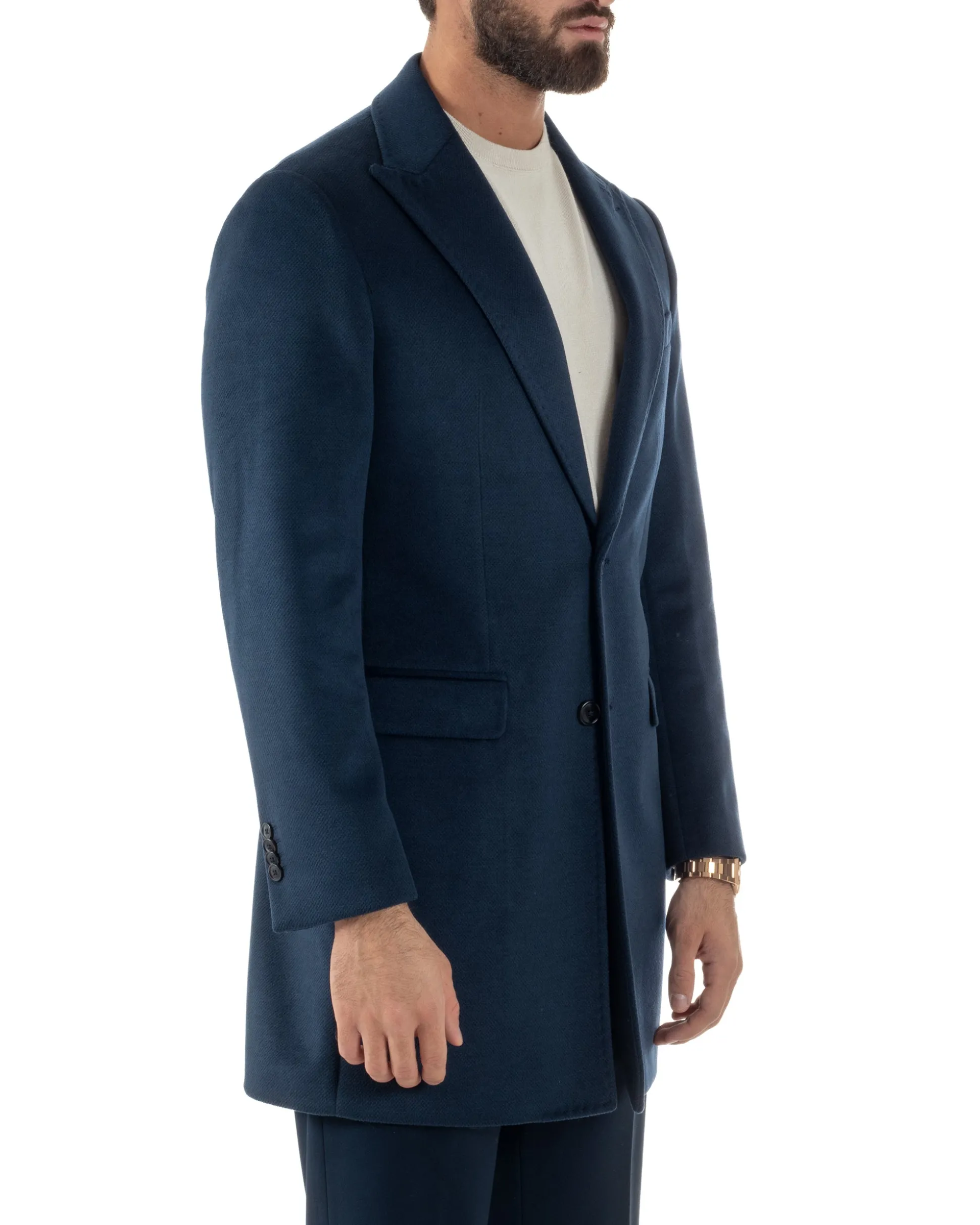 Cappotto Uomo Monopetto Classico Martingala Blu CO1102A