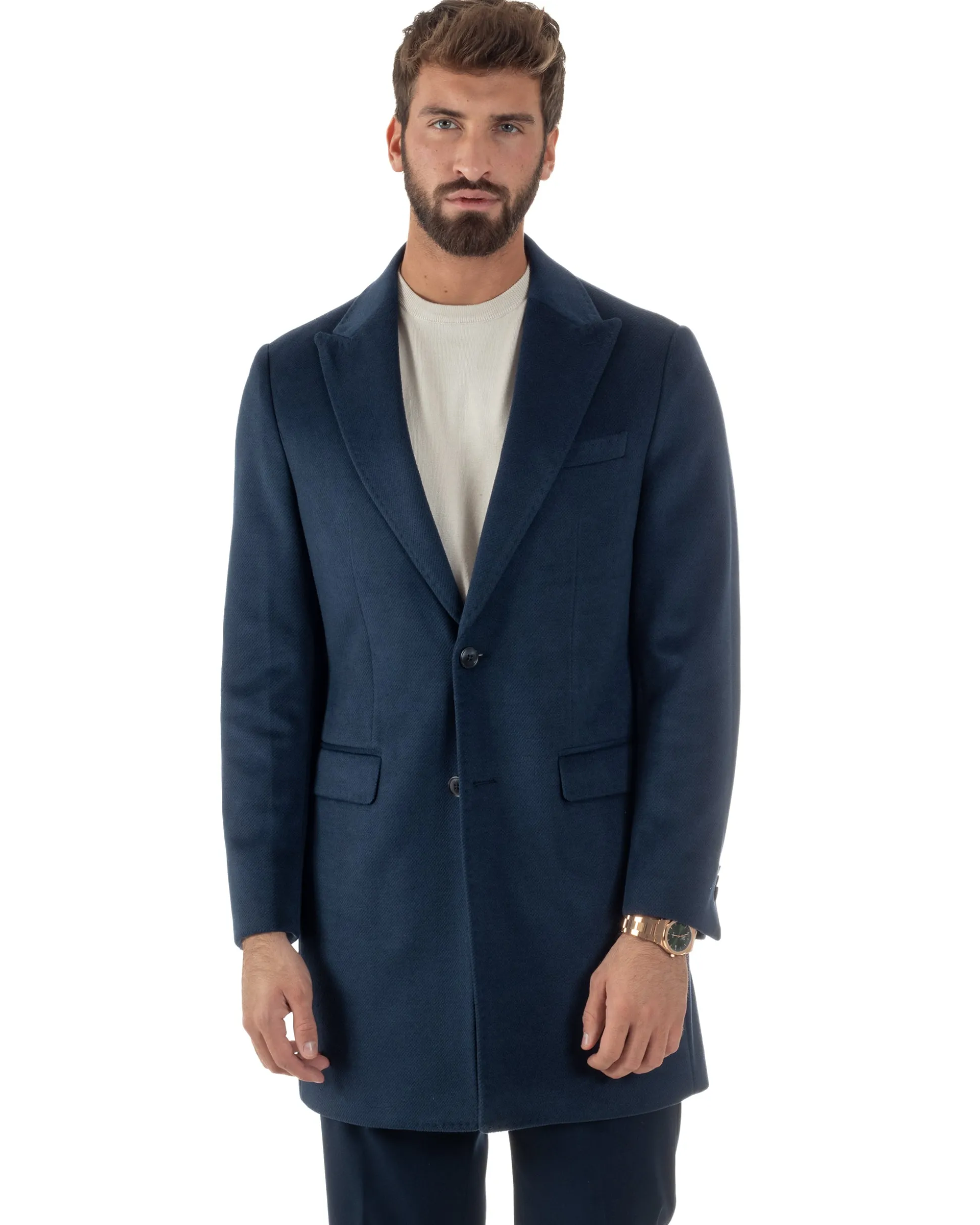 Cappotto Uomo Monopetto Classico Martingala Blu CO1102A
