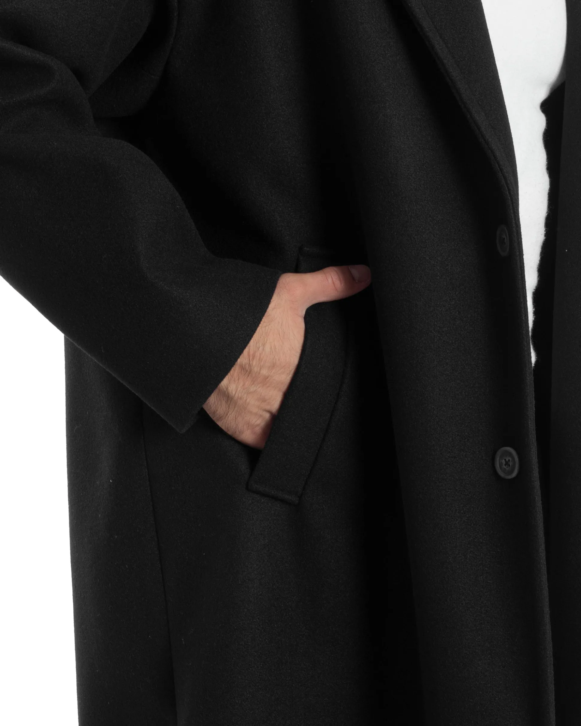 Cappotto Uomo Oversize Monopetto Maniche Raglan Collo Rever Nero CO1064A