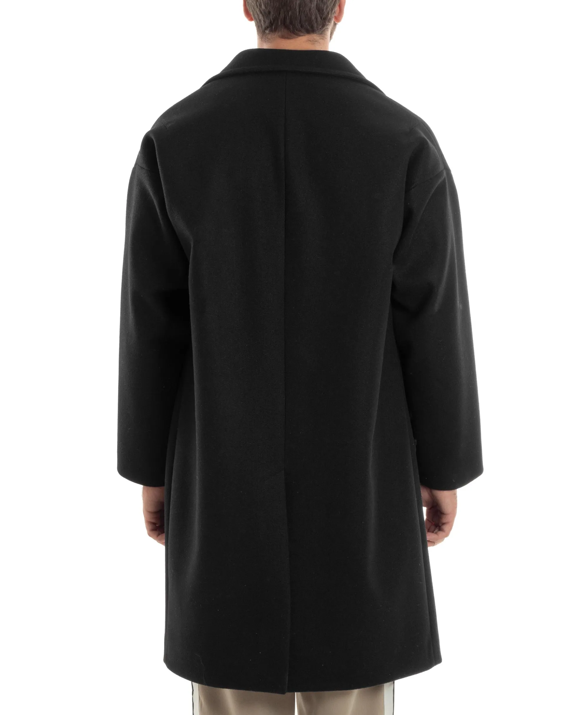 Cappotto Uomo Oversize Monopetto Maniche Raglan Collo Rever Nero CO1064A
