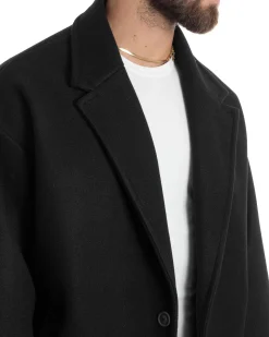 Cappotto Uomo Oversize Monopetto Maniche Raglan Collo Rever Nero CO1064A