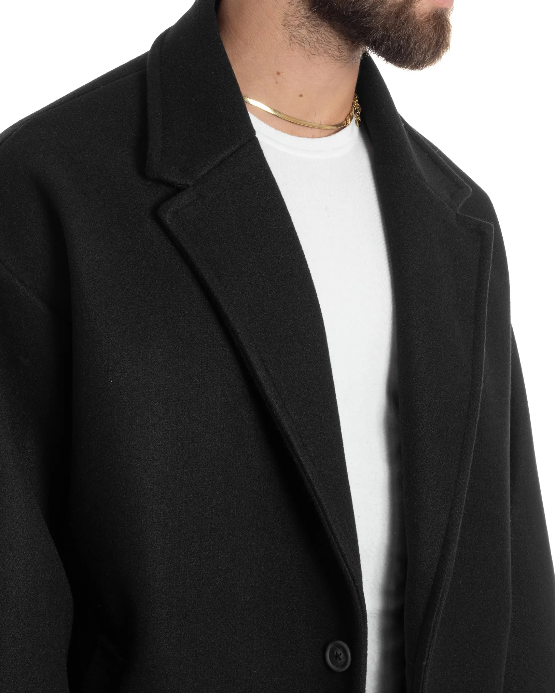 Cappotto Uomo Oversize Monopetto Maniche Raglan Collo Rever Nero CO1064A