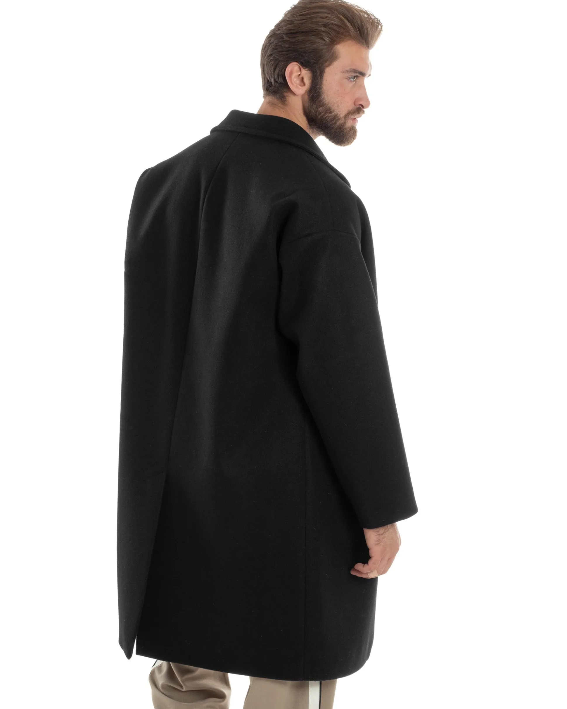 Cappotto Uomo Oversize Monopetto Maniche Raglan Collo Rever Nero CO1064A
