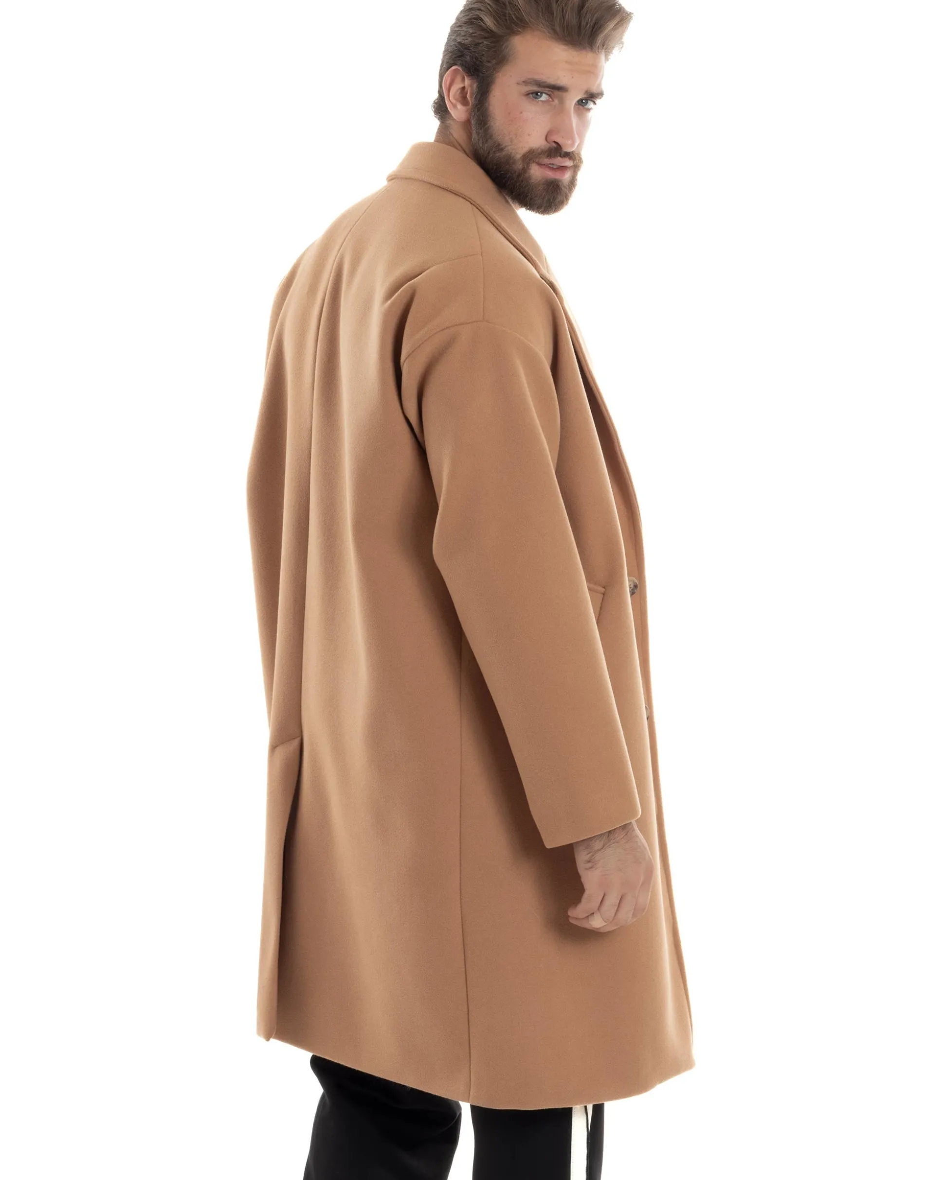 Cappotto Uomo Oversize Monopetto Maniche Raglan Collo Rever Camel CO1063A
