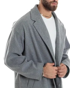 Cappotto Uomo Oversize Monopetto Maniche Raglan Collo Rever Grigio CO1065A
