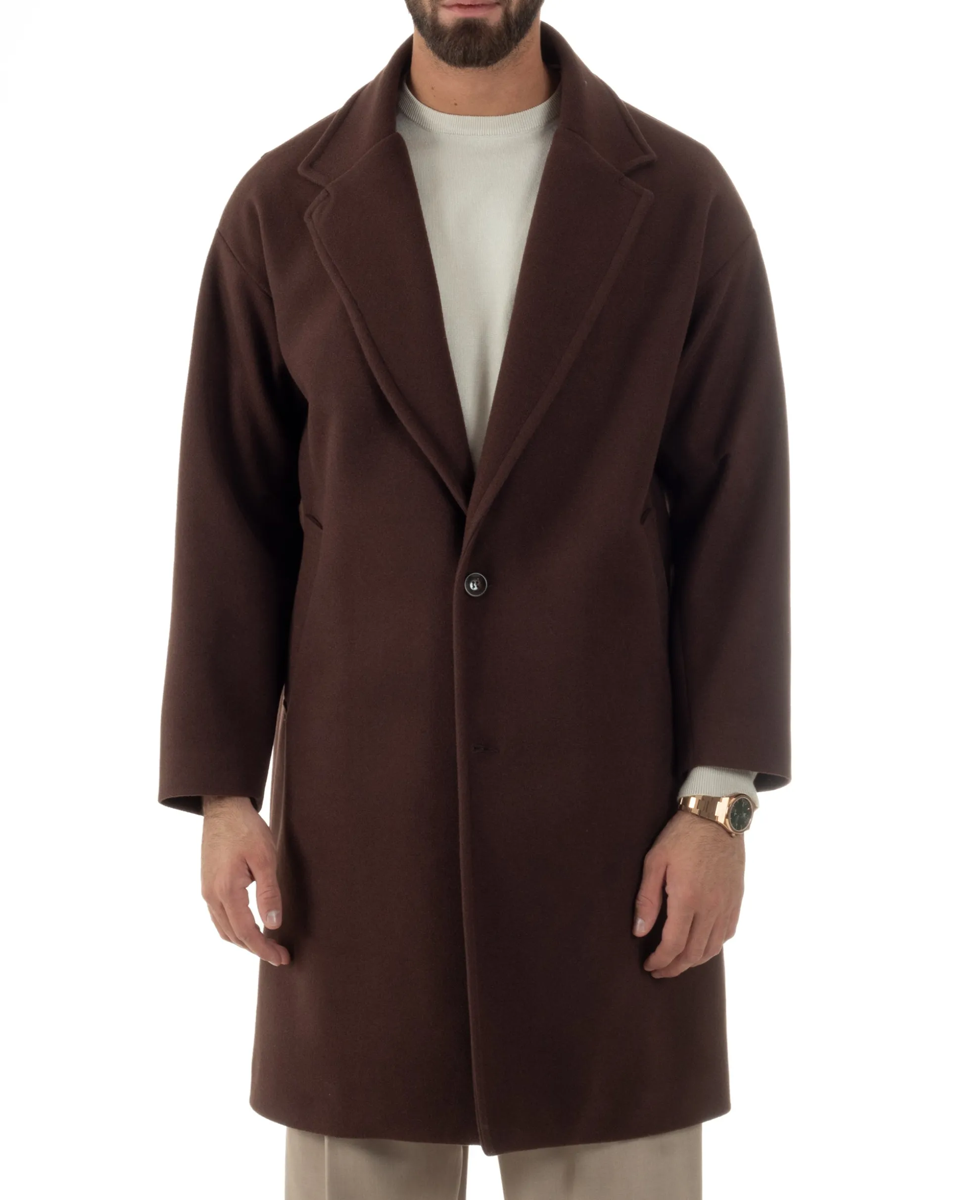 Cappotto Uomo Oversize Monopetto Maniche Raglan Collo Rever Marrone CO1076A