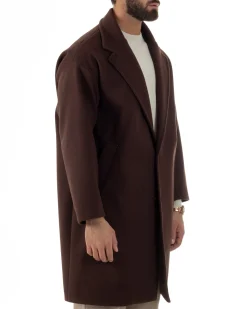 Cappotto Uomo Oversize Monopetto Maniche Raglan Collo Rever Marrone CO1076A