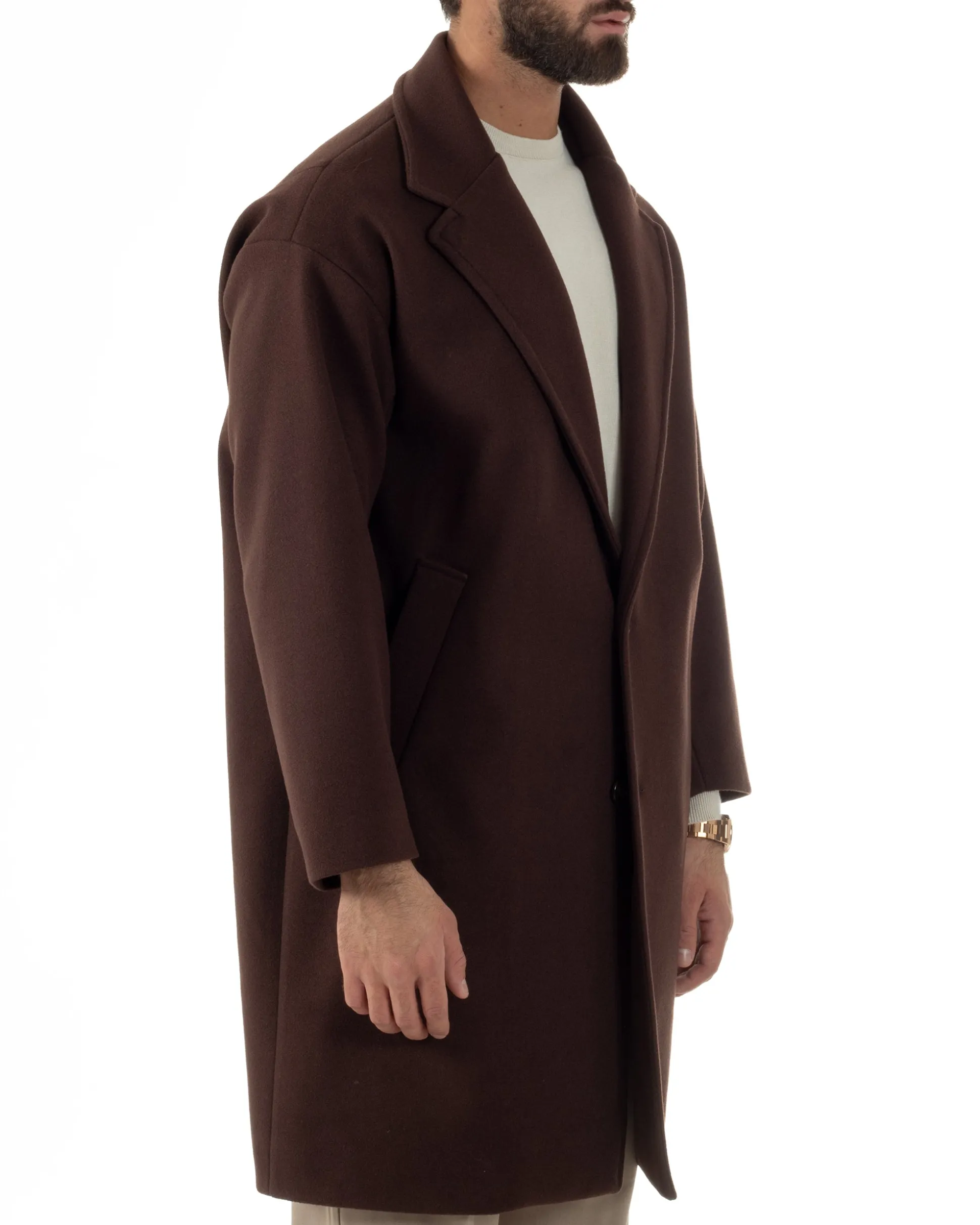 Cappotto Uomo Oversize Monopetto Maniche Raglan Collo Rever Marrone CO1076A