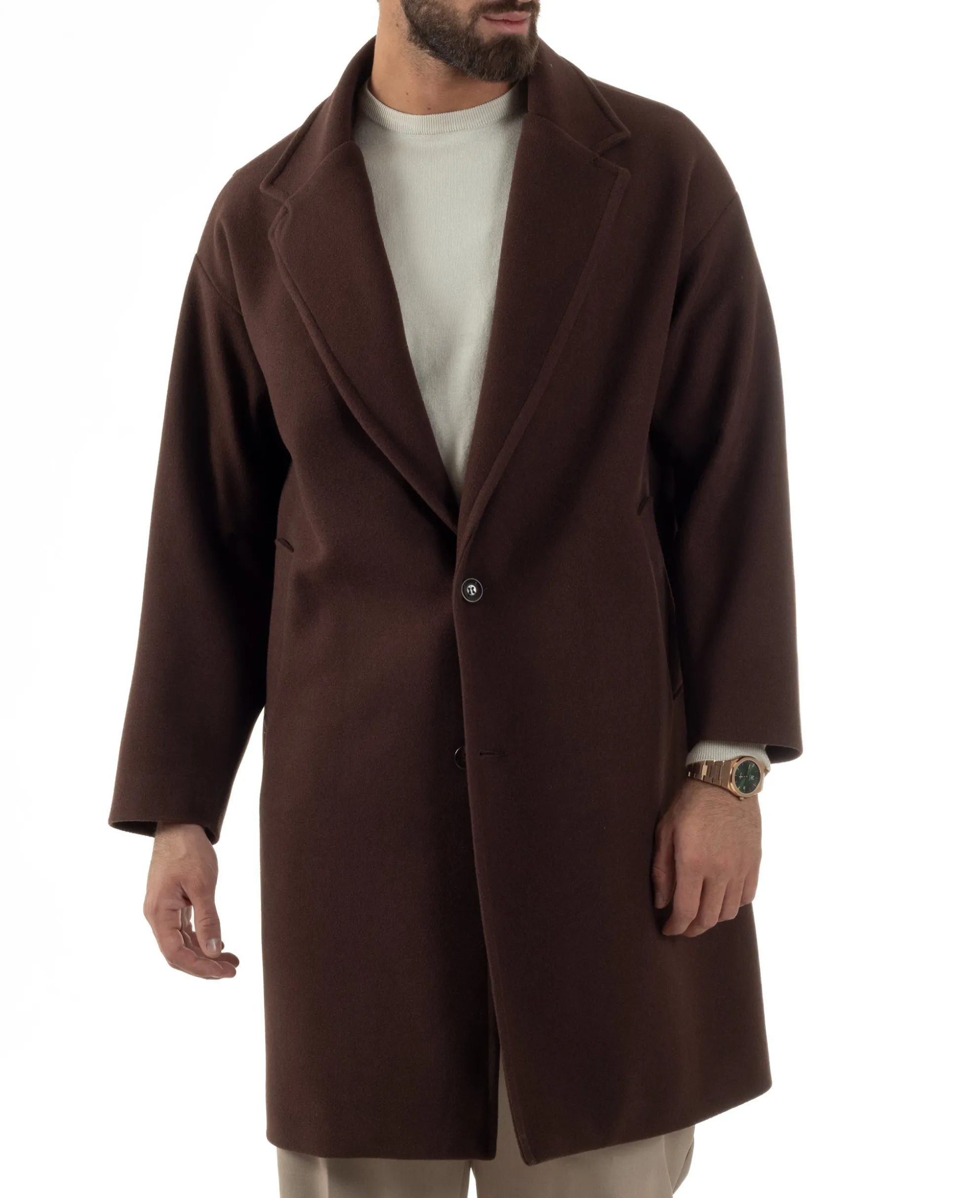 Cappotto Uomo Oversize Monopetto Maniche Raglan Collo Rever Marrone CO1076A