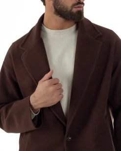 Cappotto Uomo Oversize Monopetto Maniche Raglan Collo Rever Marrone CO1076A